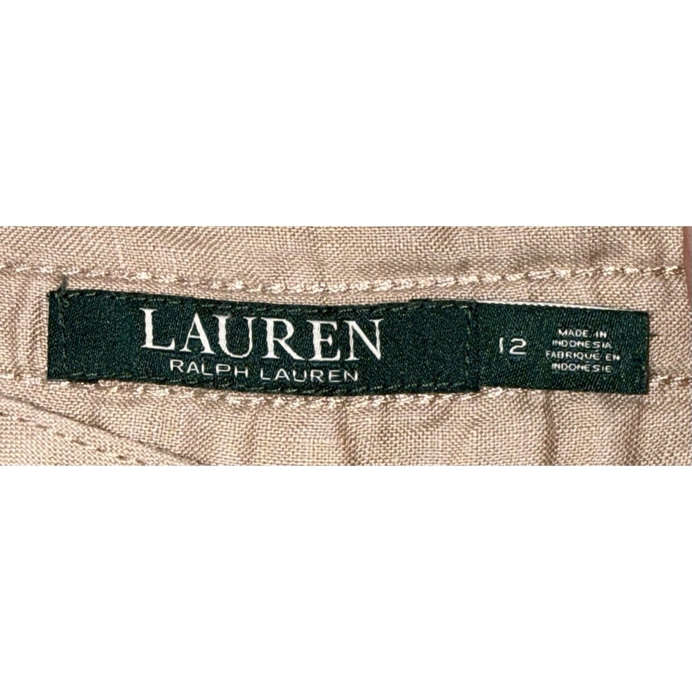 Lauren Ralph Lauren Jovonie 100% Linen Wide Leg Birch Tan Pants Sz 12 - Picture 2 of 13